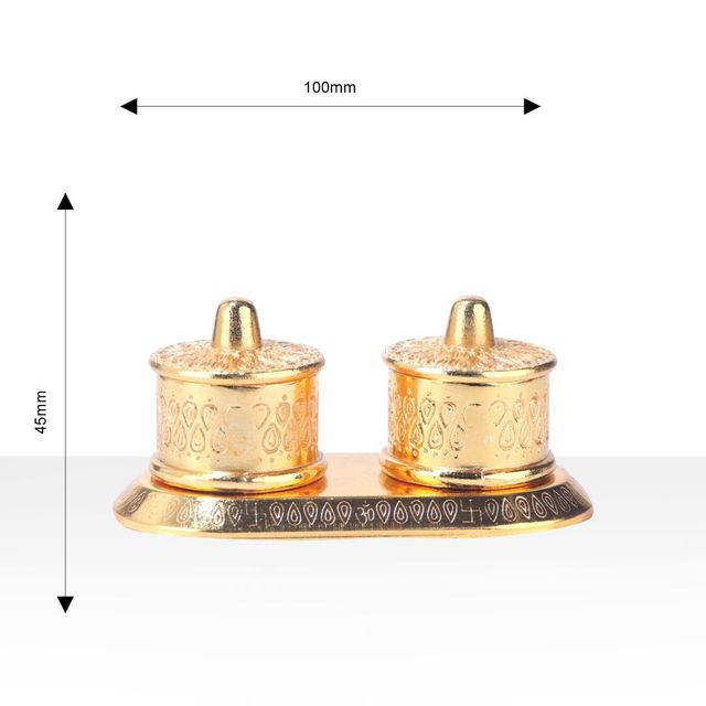 Devnidhii Kumkum/ Sindoor Box Double Round Dibbi in Gold Polish