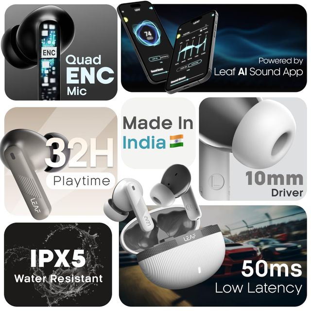 Leaf Buds X342 True Wireless Earbuds With Ai Sound App, 32H Playtime,10Mm Driver(Dune Grey)