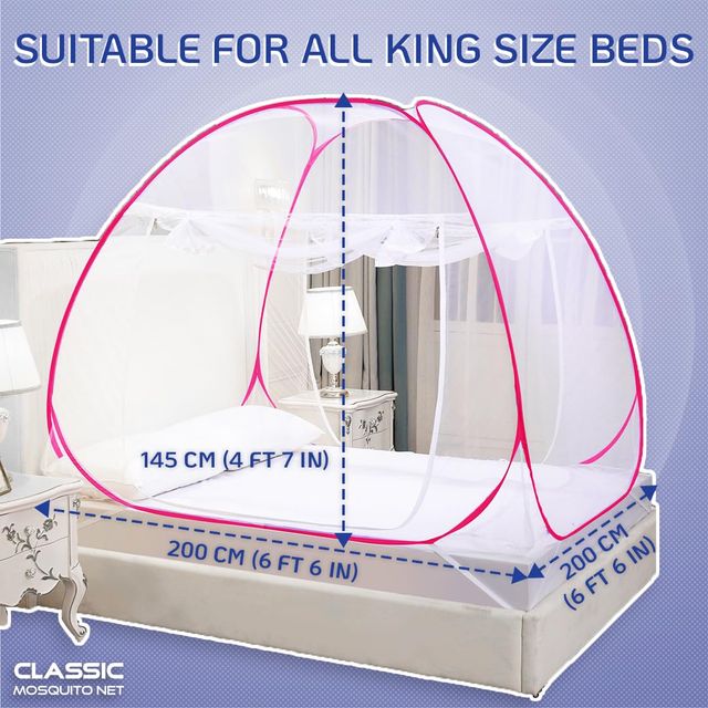 Classic Mosquito Net Foldable Mosquito Net For Double Bed | Pink - King Size