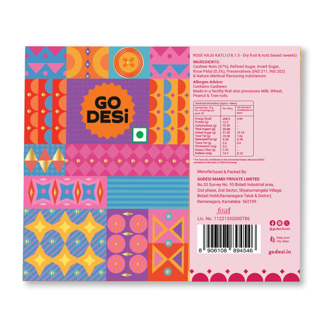 Rose Kaju Katli, Barfi, Sweets By GO DESi