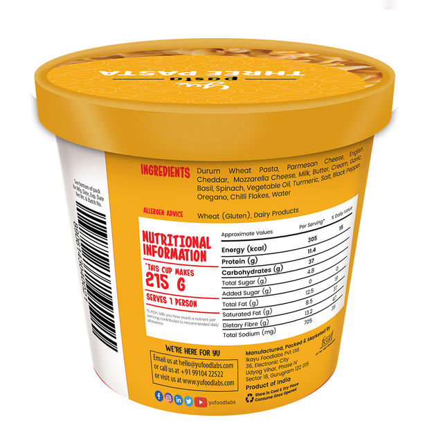 Yu Three Cheese Instant Pasta Cup 65 g X 2 Combo