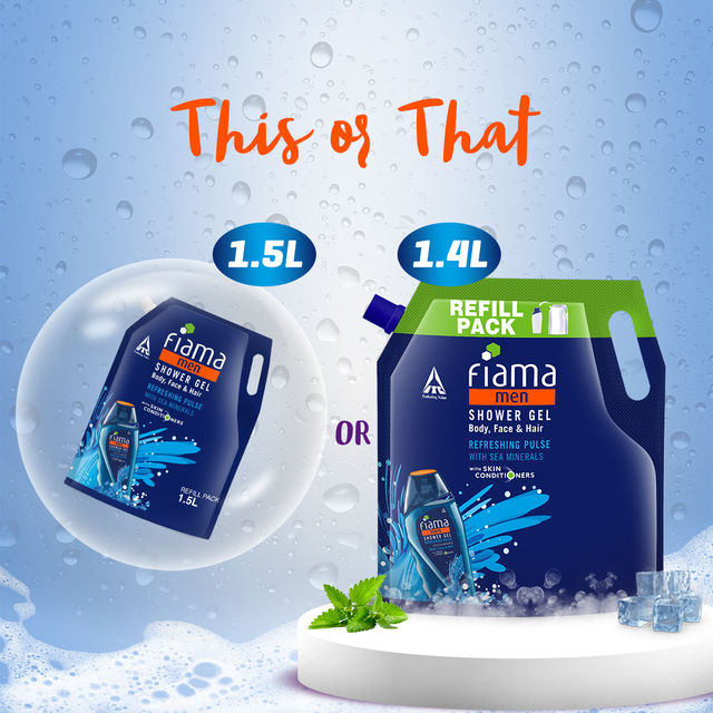 Fiama Men Shower Gel Refreshing Pulse, Body Wash With Skin Conditioners For Refreshed Skin, Pouch 1.5 l X 2 Combo