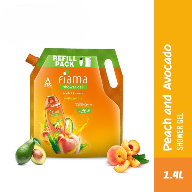 Fiama Shower Gel Peach & Avocado, Body Wash with Skin Conditioners for Soft Moisturised Skin, Pouch
