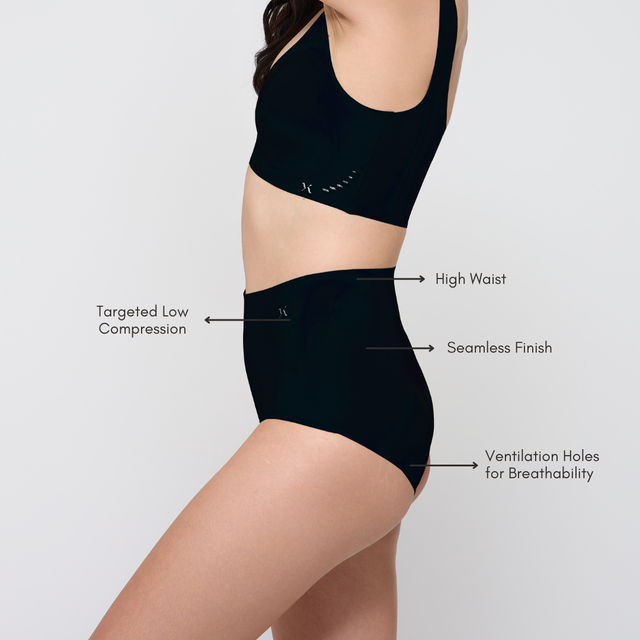 Krvvy Women's All Day Control Shapewear | Seamless, Targeted Compression & Cotton Crotch - S