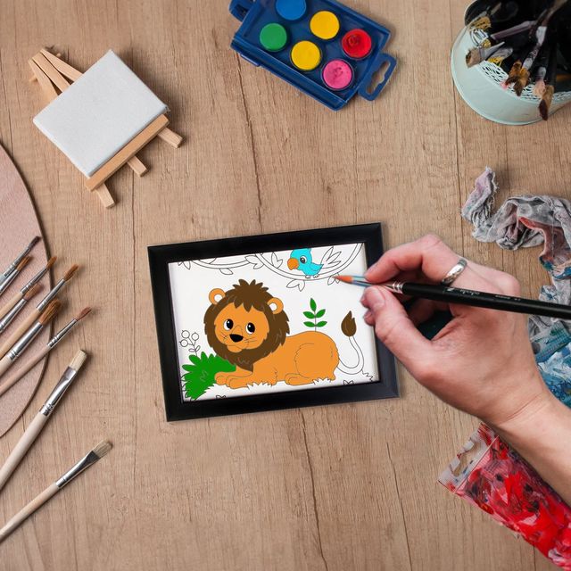Itsy Bitsy Pre-printed Canvas With Frame Lion Painting Kit 5 x 7 Inch Sw Lb