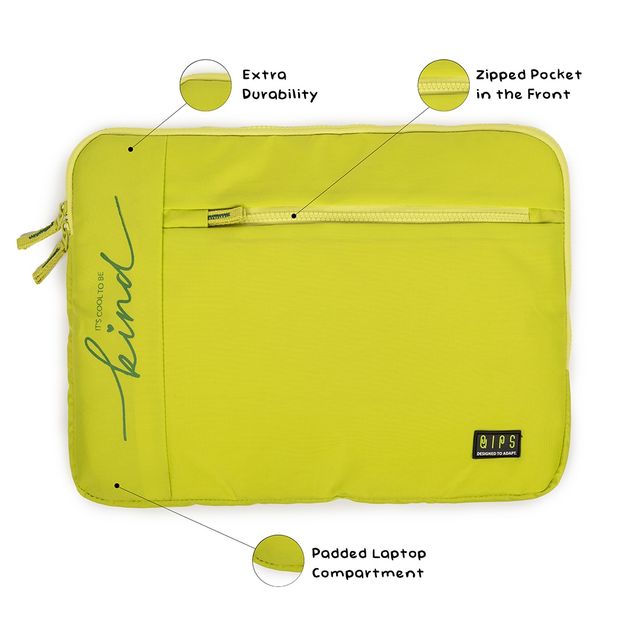 QIPS Unisex Solid PU Coated Polyester 15.6 L Laptop Sleeve | Green