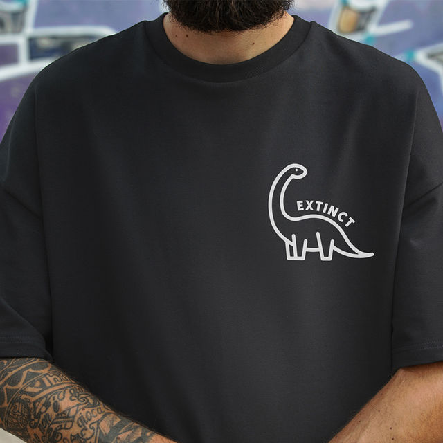 Mad Over Print Men's Extinct Oversized T-shirt | Black - S