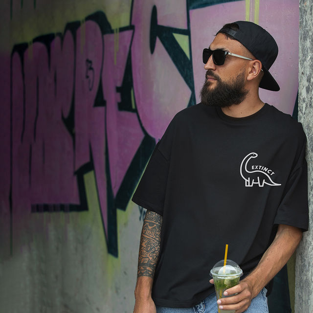 Mad Over Print Men's Extinct Oversized T-shirt | Black - S
