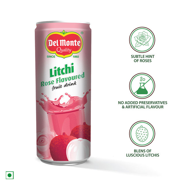 Del Monte Litchi Rose Drink  Juicy Litchis, Subtle Rose, the Perfect Mixer for Cocktails & Mocktails