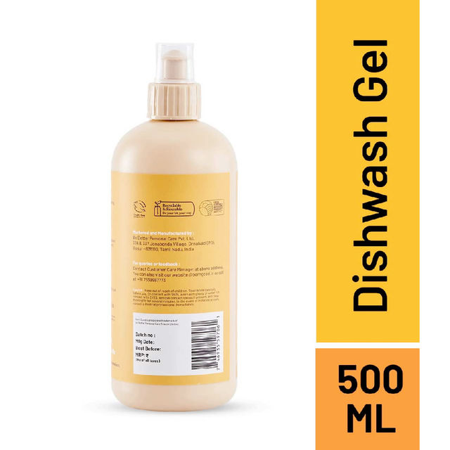 Born Good Dishwash Gel Plant Based Spanish Citrus Fragrance Biodegradable | Non-Toxic And Eco-Friendly 500 ml X 2 Combo