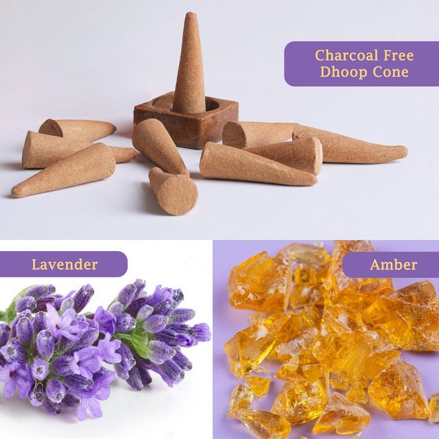 Mangaldeep Scent Premium Bambooless Dhoop Cones - With Lavender And Amber Fragrances