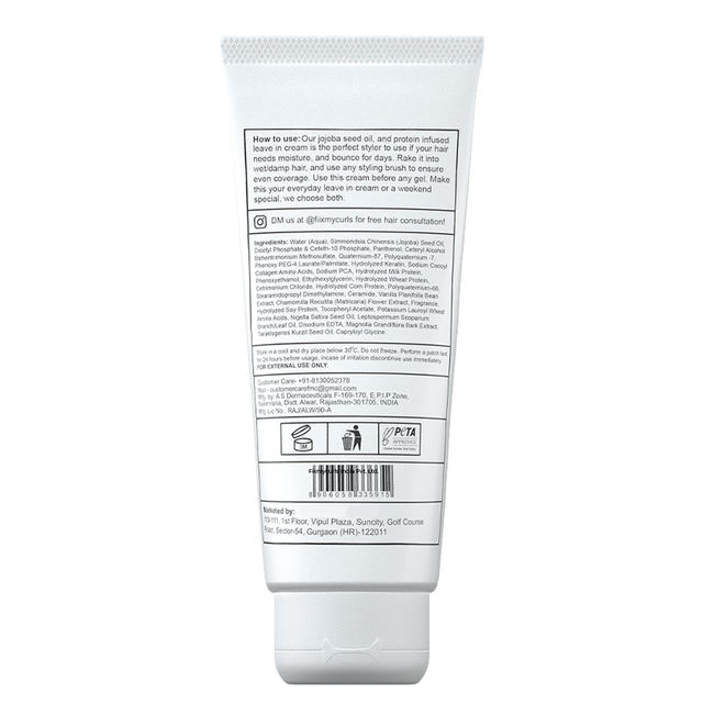 Fix My Curls Leave In Cream | With Moisturising Jojoba Oil, Nigella Sativa Oil, & Keratin