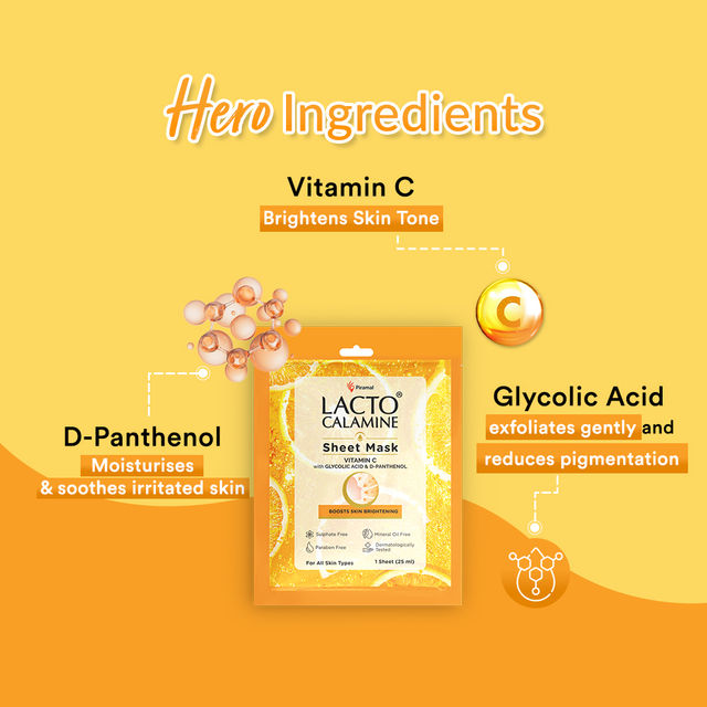 Lacto Calamine Vitamin C Face Sheet Mask with Antioxidant for Nourishing, Brightening & Glowing Skin