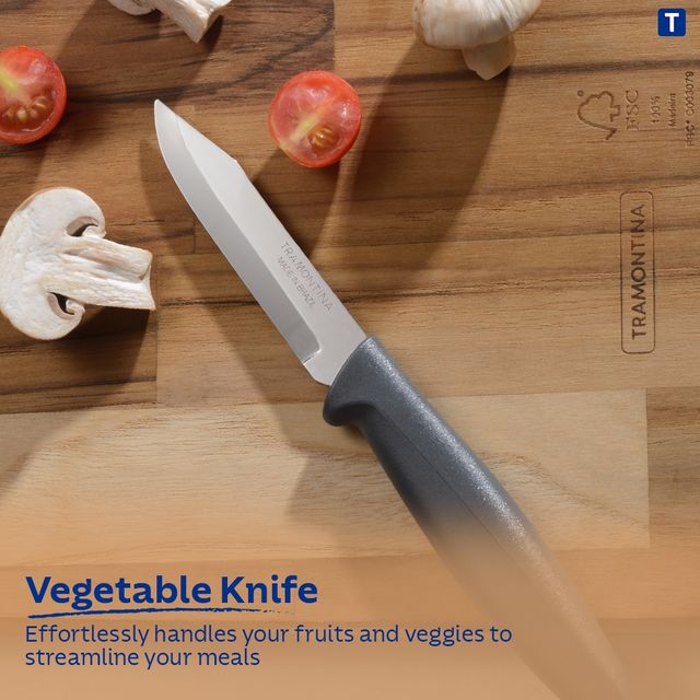 Tramontina Plenus Stainless Steel Vegetable and Fruit Knife/Chaku, 7cm/2.7 inch | Black | Straight/Plain Edge Knife | Polypropylene Handle | Dishwasher Safe | 5 Year Warranty | Made in Brazil