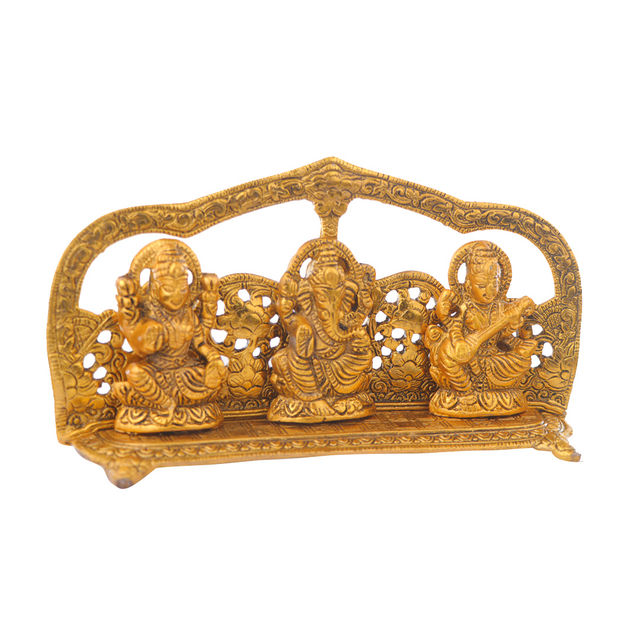 Devnidhii Laxmi Ganesh Saraswati (Mehrab Design) in Gold Polish