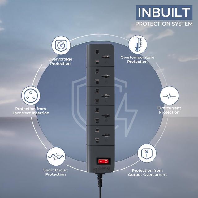 Lapcare Surgee 5, 5M Cord Length Multiplug Extension Board With 5 Power Sockets 1500W