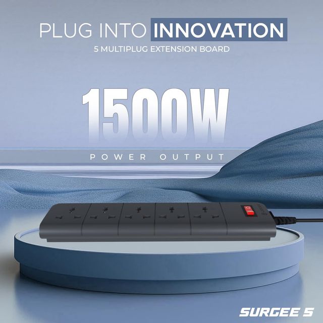 Lapcare Surgee 5, 5M Cord Length Multiplug Extension Board With 5 Power Sockets 1500W