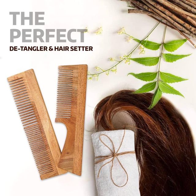 Rusabl Neem Wood Comb | Fine and Wide Tooth