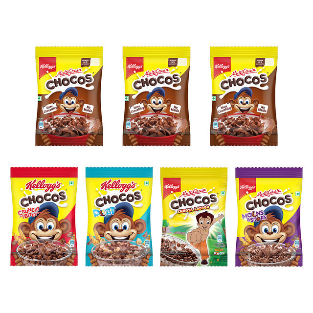 Kellogg'S Multigrain Chocos - Variety Pack(153gms) & Nandini Fresh Toned Fresh Milk (Pouch Blue)(500ml) Combo