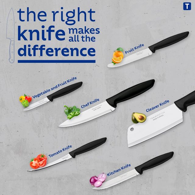 Tramontina Plenus Stainless Steel Vegetable and Fruit Knife/Chaku, 7cm/2.7 inch | Black | Straight/Plain Edge Knife | Polypropylene Handle | Dishwasher Safe | 5 Year Warranty | Made in Brazil