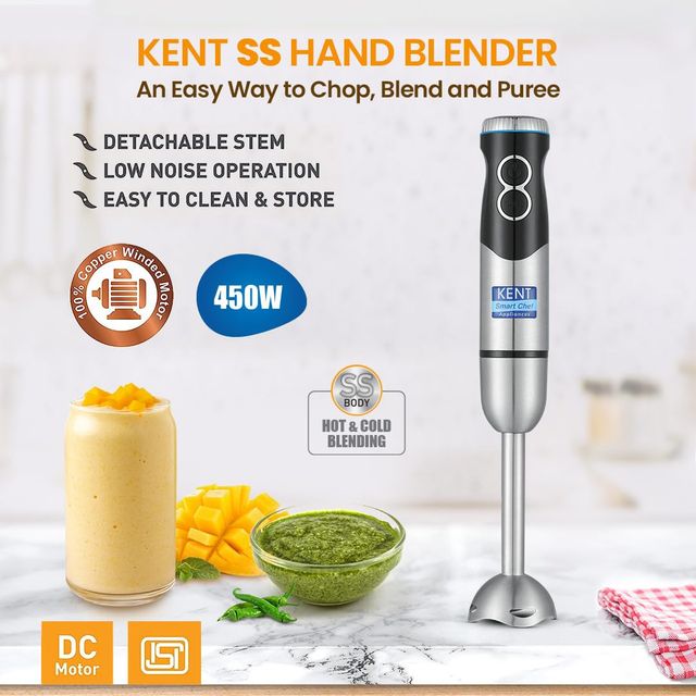 Kent Ss Hand Blender 450W | Variable Speed Control | Turbo Switch For Fast Blending ,- Silver