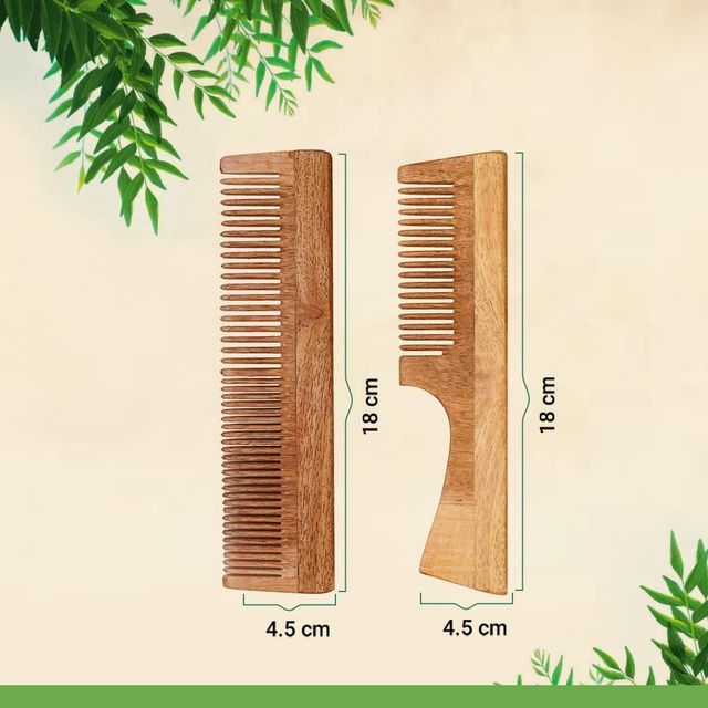 Rusabl Neem Wood Comb | Fine and Wide Tooth