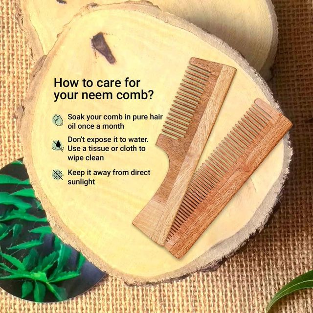 Rusabl Neem Wood Comb | Fine and Wide Tooth
