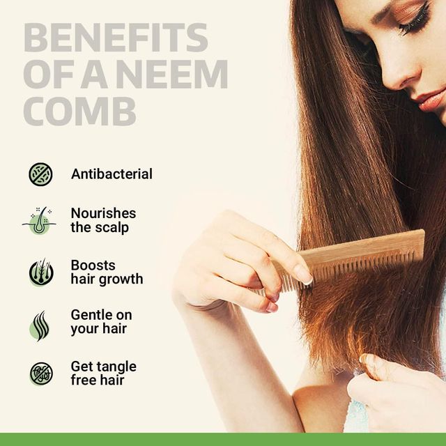 Rusabl Neem Wood Comb | Fine and Wide Tooth