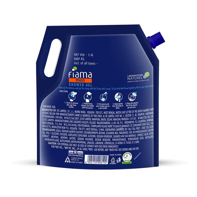 Fiama Men Shower Gel Refreshing Pulse, Body Wash With Skin Conditioners For Refreshed Skin, Pouch 1.5 l X 2 Combo