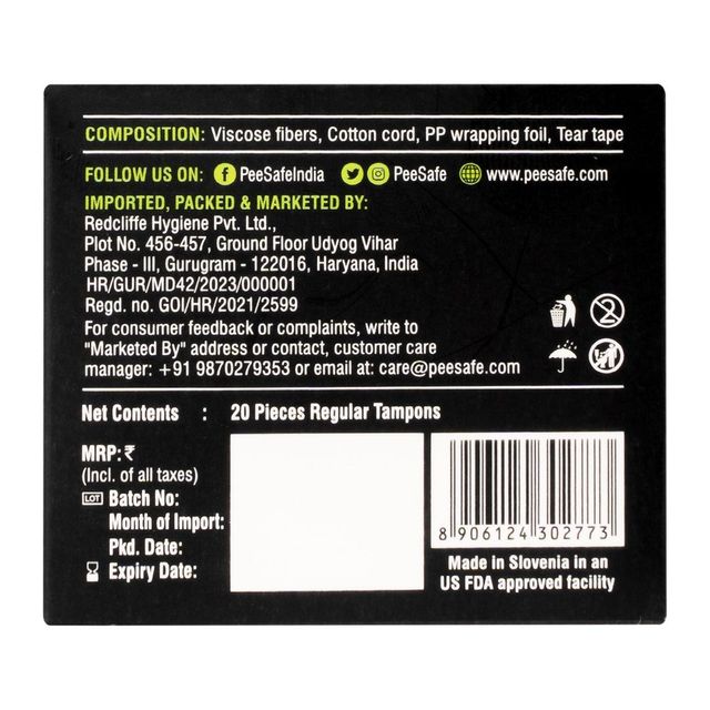 Peesafe Viscose Regular Tampons
