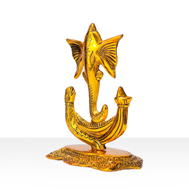 Devnidhii Ganesh Ji Idol Trishul Shape in Gold Polish