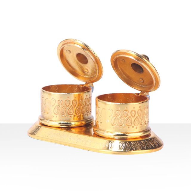 Devnidhii Kumkum/ Sindoor Box Double Round Dibbi in Gold Polish