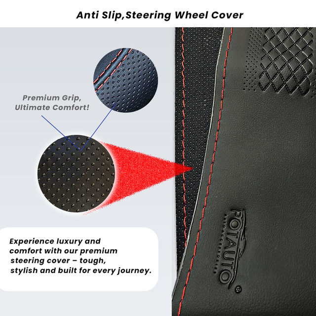 Potauto Car Steering Wheel Cover | Breathable & Anti-Slip Leather | Assorted | Universal Fit - A618
