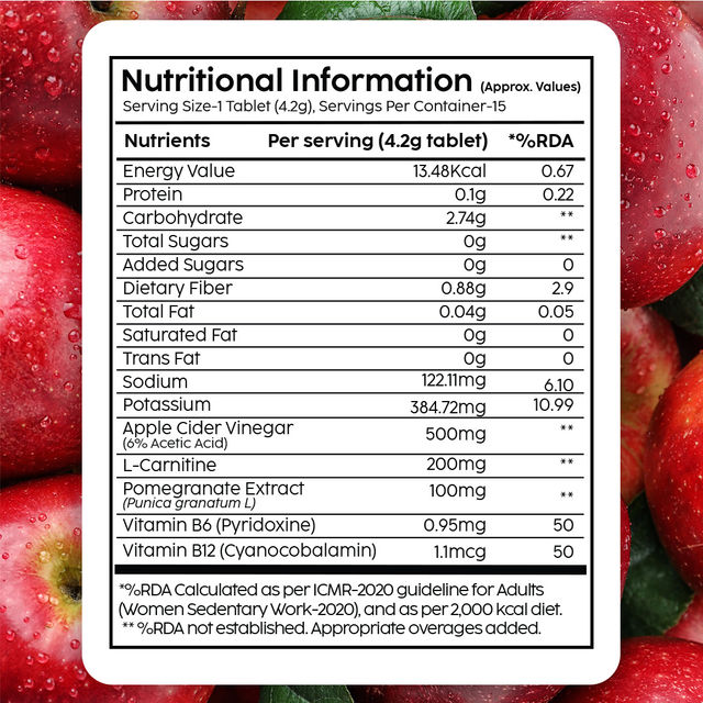 Plix Apple Cider Vinegar L-Carnitine Effervescent for converting fat into energy - Pack Of 1