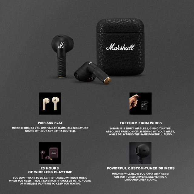Marshall Mlnor lll Bluetooth Truly Wlreless ln-Ear Earbuds Wlth Mlc, Black