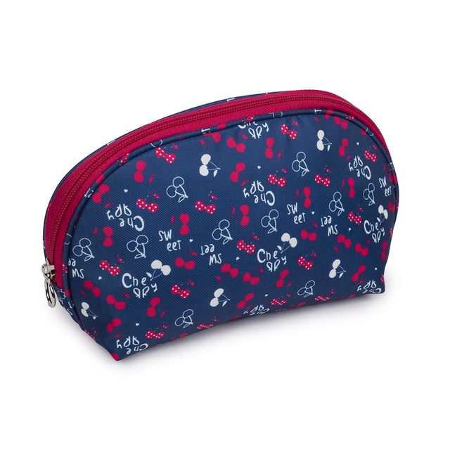 Qips Printed Semi-Circle Zipper Cosmetic Pouch Travel Accessory - Navy Blue