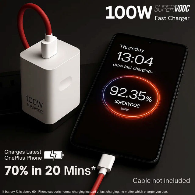 Roarx 100W Super Vooc Charger Adapter for Fast Charging Compatible with OnePlus