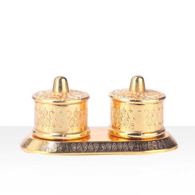 Devnidhii Kumkum/ Sindoor Box Double Round Dibbi in Gold Polish