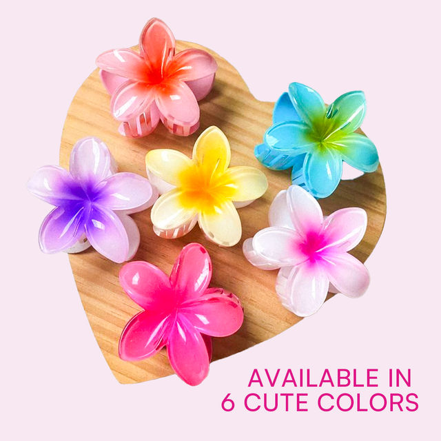 Gush Beauty Flower Hair Clutch/Clips/ Claw | Set of 3 | Pink, Yellow & Blue