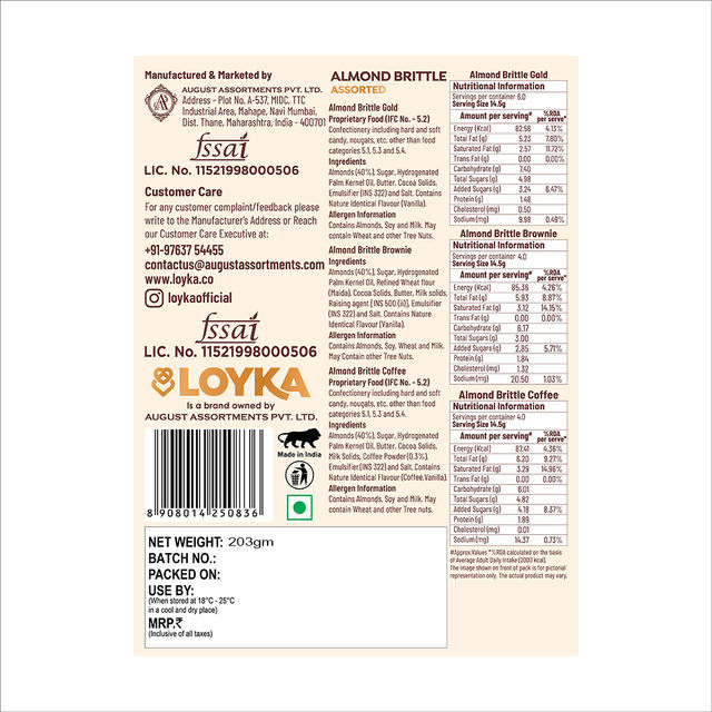 Loyka Almond Brittle Assorted (Classic,Coffee, Brownie) 203 g Combo