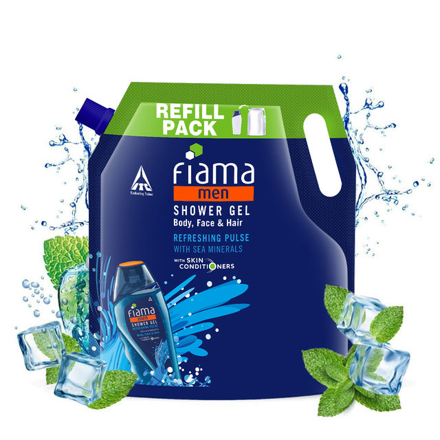 Fiama Men Shower Gel Refreshing Pulse, Body Wash With Skin Conditioners For Refreshed Skin, Pouch 1.5 l X 2 Combo