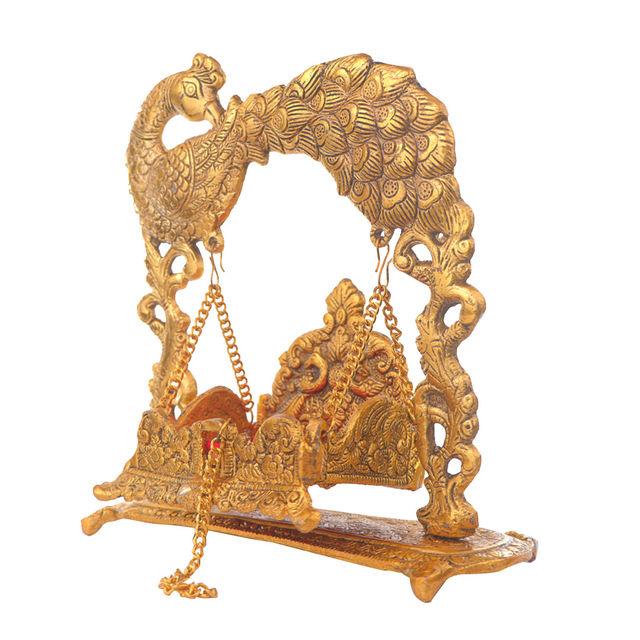Devnidhii Palna (Jhula) with Peacock in Gold Polish