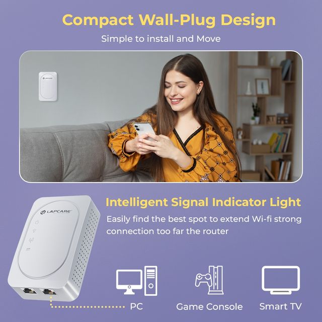 Lapcare 300Mbps Wi-Fi Range Extender with Dual LAN Ports | High-Speed 2.4GHz Signal