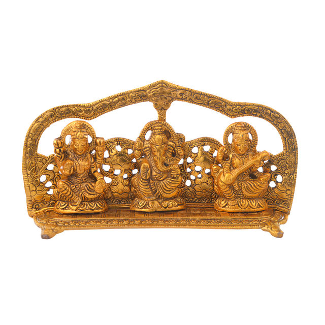 Devnidhii Laxmi Ganesh Saraswati (Mehrab Design) in Gold Polish
