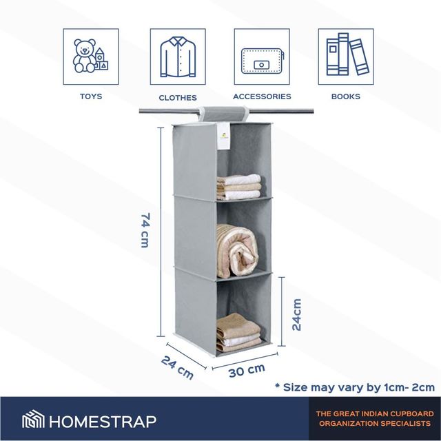Hometrap 3 Compartment Hanging Shelf | Grey