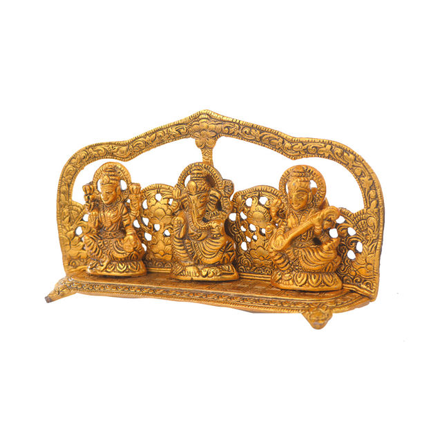 Devnidhii Laxmi Ganesh Saraswati (Mehrab Design) in Gold Polish