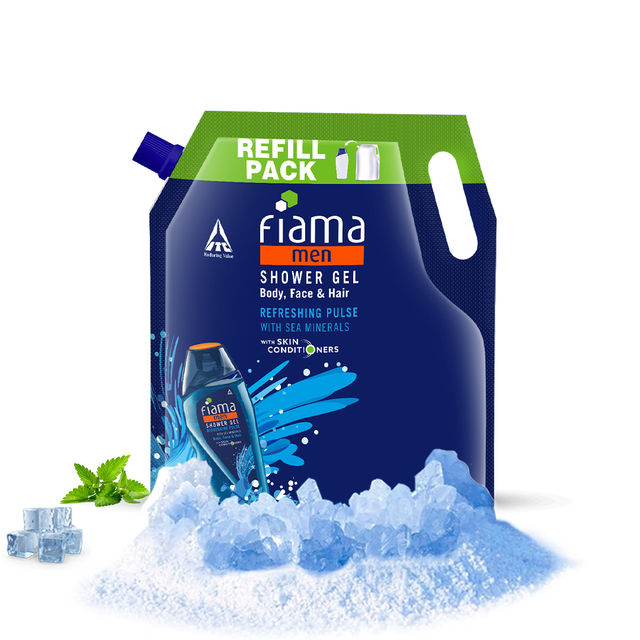 Fiama Men Shower Gel Refreshing Pulse, Body Wash With Skin Conditioners For Refreshed Skin, Pouch 1.5 l X 2 Combo