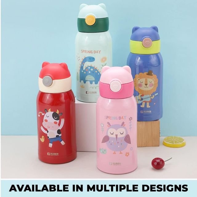 Kuber Industries Water Bottle for Kids, Food Grade Plastic Lid, Broad Fabric Strap, Leak Proof