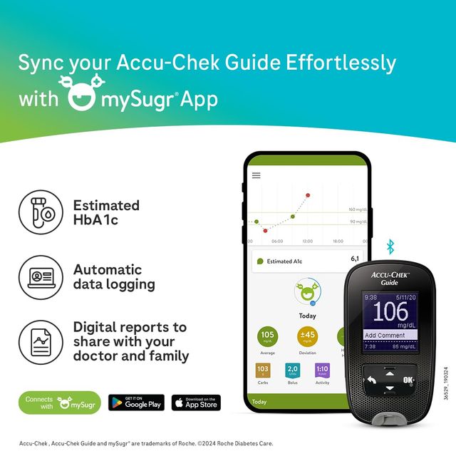 Accu Chek Guide Wireless Blood Glucose Monitoring System Glucometer with 10 Test Strips Free Device