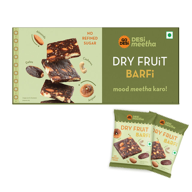Tangy Imli (Tamarind) 10 Pcs Sour Candy | No Refined Sugar | Lollipop By Go Desi (10pc) & Dry Fruit Barfi, 6 Pcs | No Added Refined Sugar | Single Packs | Burfi | Sweets | By Go Desi (120g) Combo